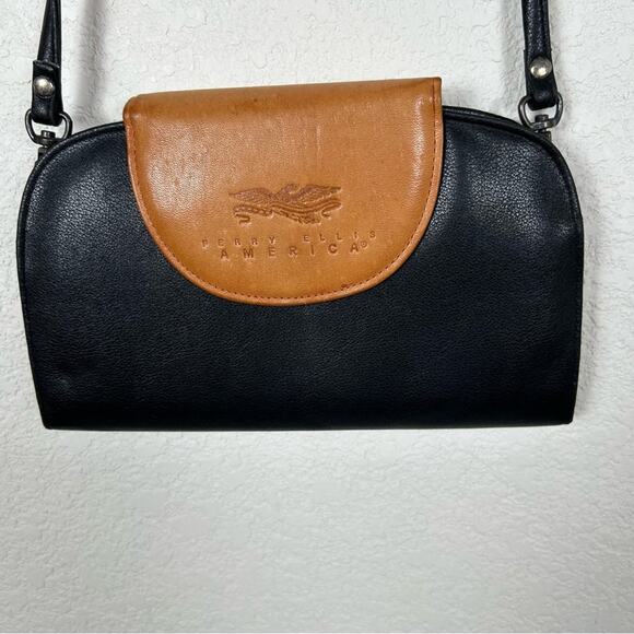 Perry Ellis crossbody wallet leather trim removable strap minimalist classic - Picture 1 of 9